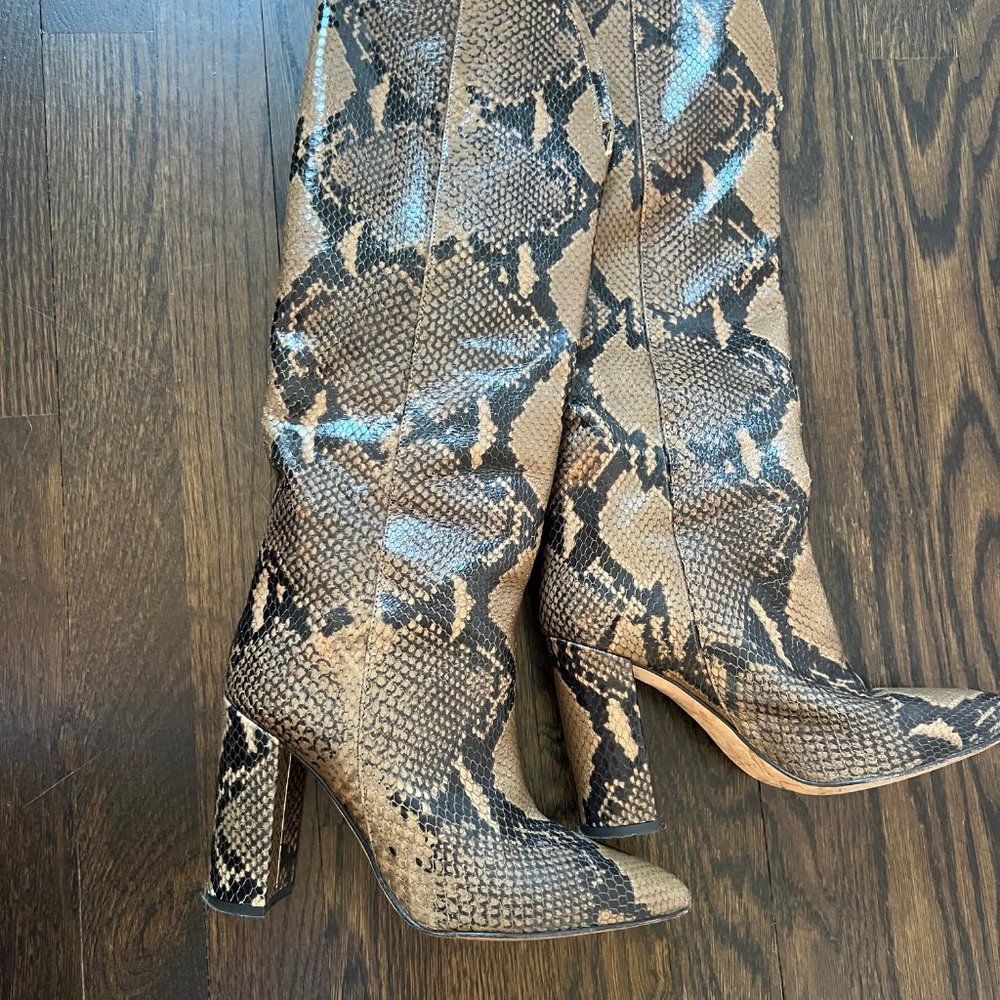 PARIS TEXAS Snake-Effect Leather Block Heel Boot SIZE 36.5 / US 36.5